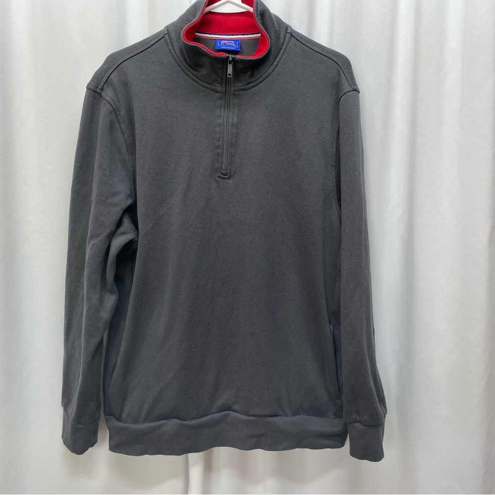 Le Tigre men's sweater pullover size large gray red 1/2 zip normcore